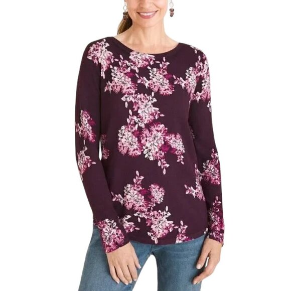CHICO'S Floral Bateau-Neck Pullover Sweater - Size Medium - Picture 1 of 8
